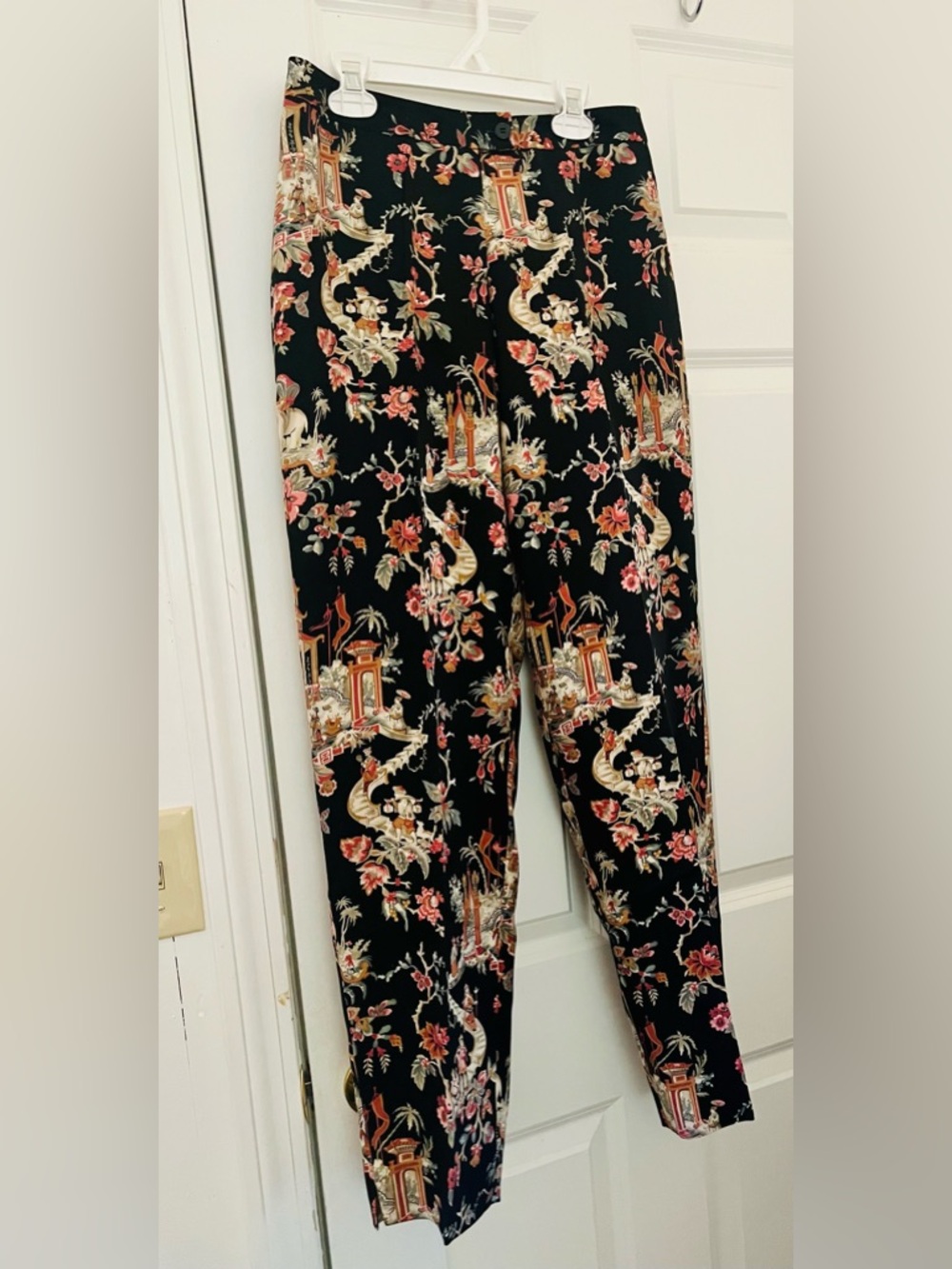 NWT Vintage Talbots Black 100% Silk paints Asian inspired pattern dead stock